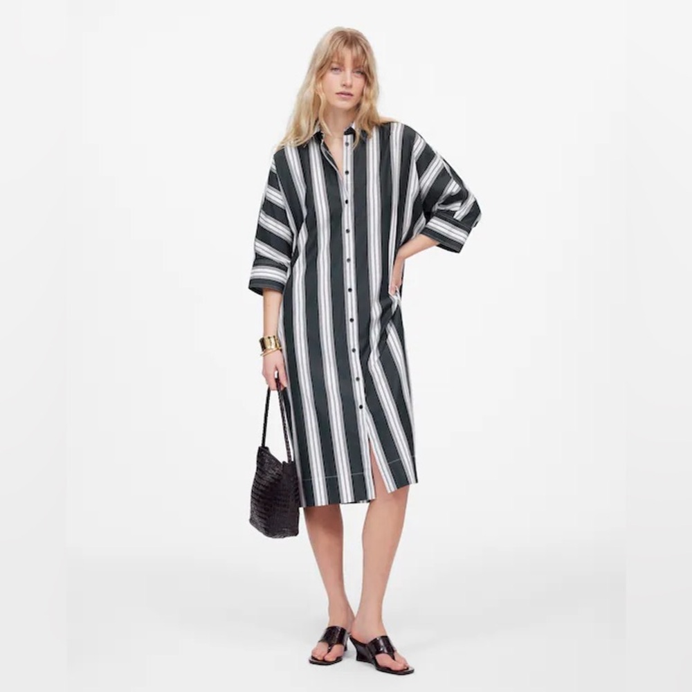 Madewell Dolman Midi Shirtdress in Stripe Poplin Summit Green Size L